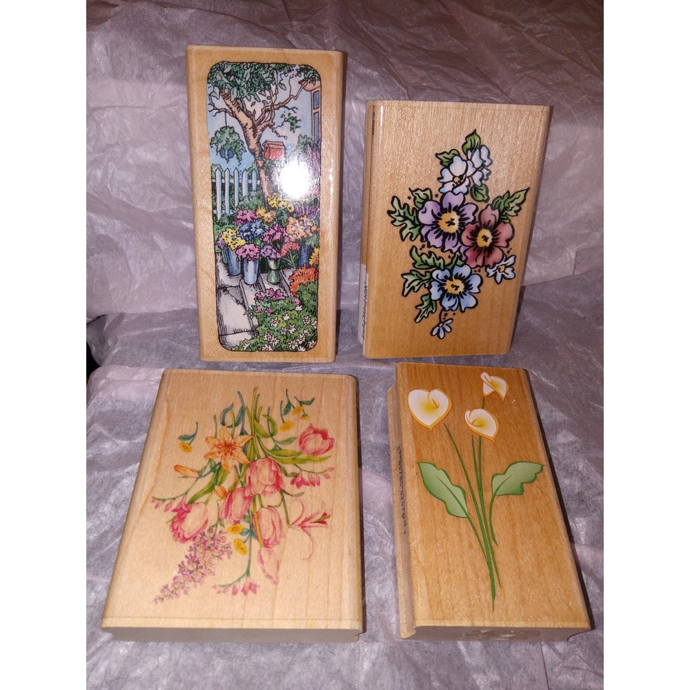 Lot of 4 Rubber Stamps Flowers Card Making Stamping Scrapbook grandmacore Crafts